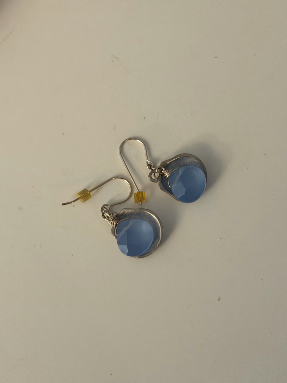Blue Shell Faceted Drop Earrings - Silver Tone